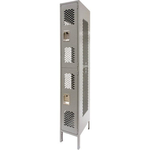 Vented Lockers, 2 -tier, 12" x 18" x 78", Steel, Grey, Knocked Down, Perforated Superchem Industries