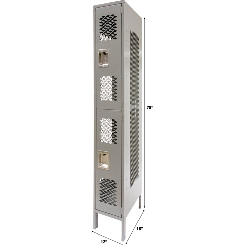 Vented Lockers, 2 -tier, 12" x 18" x 78", Steel, Grey, Knocked Down, Perforated Superchem Industries