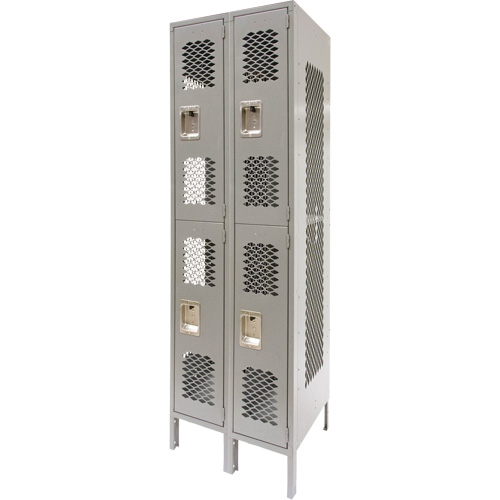 Vented Lockers, 2 -tier, Bank of 2, 24" x 18" x 78", Steel, Grey, Knocked Down, Perforated Superchem Industries