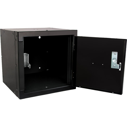 Stackable Cube Locker, 12" x 12" x 12", Steel, Black, Knocked Down Superchem Industries