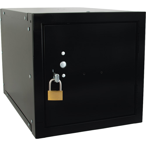 Stackable Cube Locker, 12" x 18" x 12", Steel, Black, Knocked Down Superchem Industries