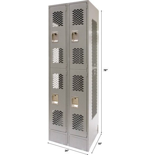 Casiers ventil&eacute;s, 2 niveaux, Bloc de 2, 24" x 18" x 78", Acier, Gris, D&eacute;mont&eacute;, Perfor&eacute; Superchem Industries