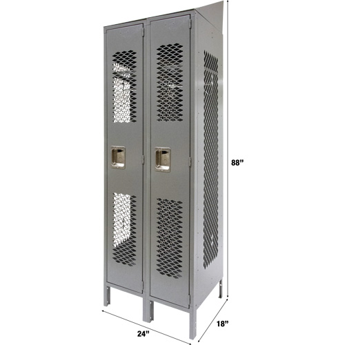 Casiers ventil&eacute;s, Bloc de 2, 24" x 18" x 88", Acier, Gris, D&eacute;mont&eacute;, Perfor&eacute; Superchem Industries