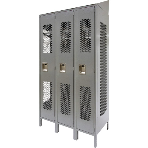 Casiers ventil&eacute;s, Bloc de 3, 36 x 18" x 88", Acier, Gris, D&eacute;mont&eacute;, Perfor&eacute; Superchem Industries