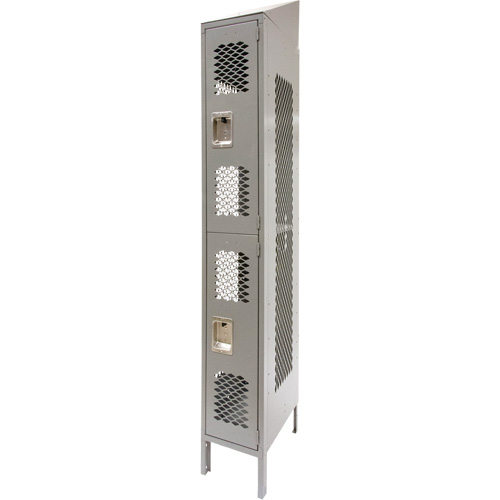 Vented Lockers, 2 -tier, 12" x 18" x 88", Steel, Grey, Knocked Down, Perforated Superchem Industries