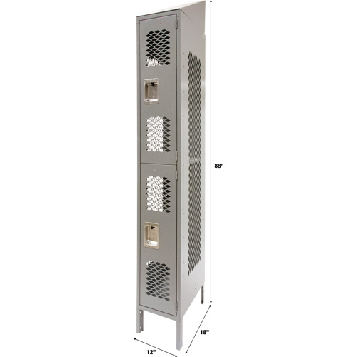 Vented Lockers, 2 -tier, 12" x 18" x 88", Steel, Grey, Knocked Down, Perforated Superchem Industries
