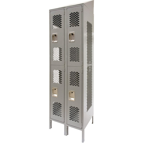Casiers ventil&eacute;s, 2 niveaux, Bloc de 2, 24" x 18" x 88", Acier, Gris, D&eacute;mont&eacute;, Perfor&eacute; Superchem Industries