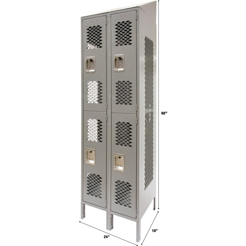 Casiers ventil&eacute;s, 2 niveaux, Bloc de 2, 24" x 18" x 88", Acier, Gris, D&eacute;mont&eacute;, Perfor&eacute; Superchem Industries