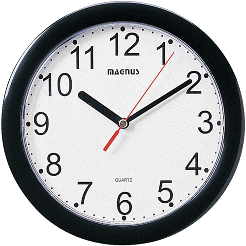 Round Clock, Analog, Battery Operated, 8" dia., Black Superchem Industries