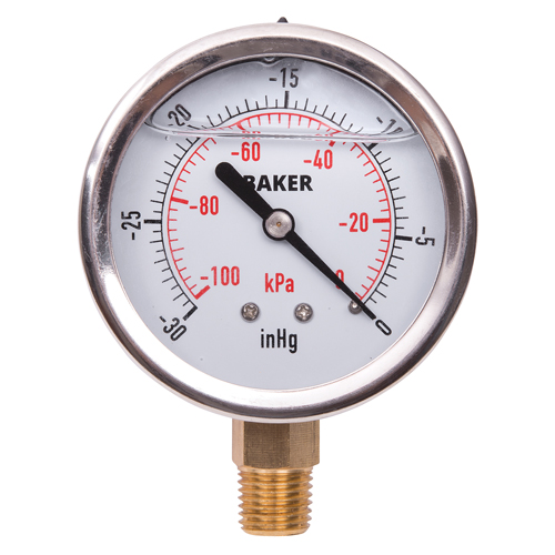 Pressure Gauges, 2-1/2" , 30" Hg-0" Vac., Bottom Mount, Liquid Filled Analogue Superchem Industries