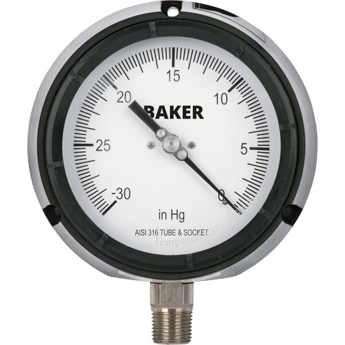 Pressure Gauge, 4-1/2" , 30" 0 Hg Vac., Bottom Mount, Liquid Filled Analogue Superchem Industries