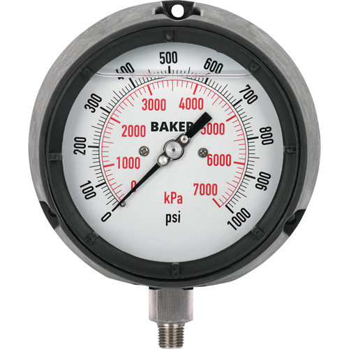 Pressure Gauge, 4-1/2" , 0 - 1000 psi, Bottom Mount, Liquid Filled Analogue Superchem Industries
