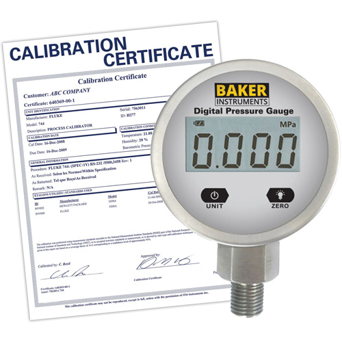 B5000 Series Pressure Gauge with ISO Certificate, 2-1/2" , 0 - 103.4 kPa/0 - 15 psi/0 - 416 in. w.c., Bottom Mount, Digital Superchem Industries