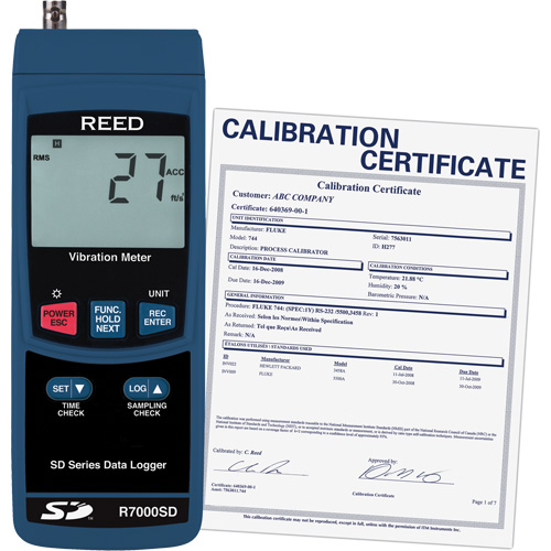 Vibrom&egrave;tre &agrave; enregistrement de donn&eacute;es avec certificat de calibration, 10% - 85% HR, 32°- 122° F ( 0° - 50° C ) Superchem Industries