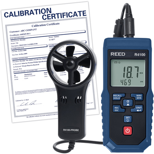 R4100 Vane Thermo-Anemometer with Air Volume with Calibration Certificate, Data Logging, 0.4 - 30 m/sec Air Velocity Range Superchem Industries