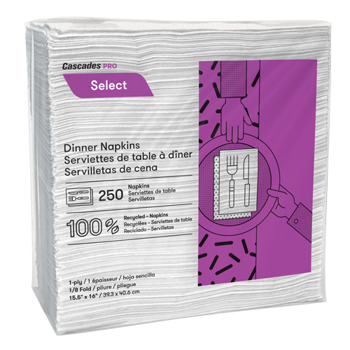 Serviettes de table &agrave; pli 1/8 Pro Select, 1 pli, 15,5" x 16" Superchem Industries