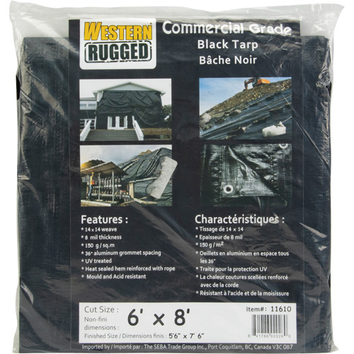 B&acirc;che, Usage industriel l&eacute;ger, Noir, 6' x 8' x 8 mils Superchem Industries