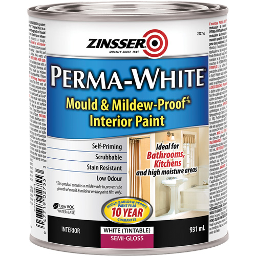 Perma-White&reg; Mold & Mildew-Proof Interior Paint, 931 ml, Can, White Superchem Industries