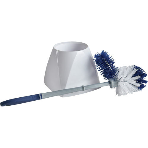 Brosse &agrave; cuvettes avec lave-rebord et valet, 15" l, Soies Synth&eacute;tique, Blanc Superchem Industries