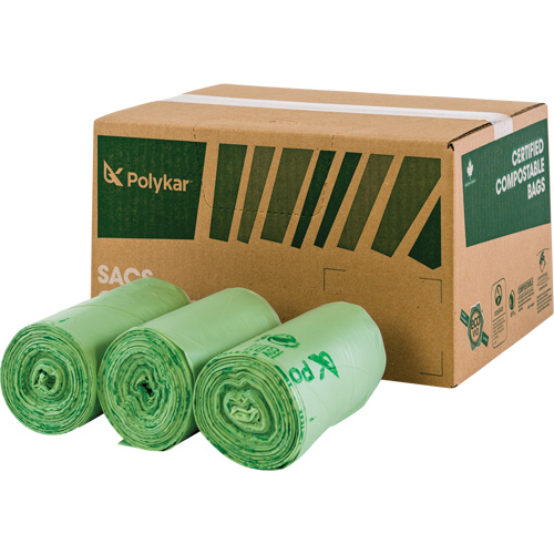 Sacs certifi&eacute;s compostables, R&eacute;gulier, 17" lo x 17" la, Vert, Capacit&eacute; de 10 L (3 gal.) Superchem Industries