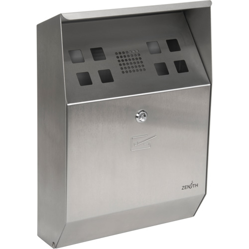 Smoking Receptacle, Wall-Mount, Stainless Steel, 1.6 Litres Capacity, 13-4/5" Height Superchem Industries
