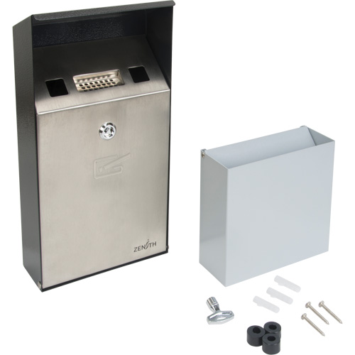 Smoking Receptacle, Wall-Mount, Stainless Steel, 1 Litre Capacity, 11-4/5" Height Superchem Industries