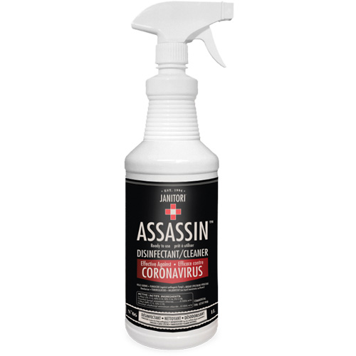 Nettoyant d&eacute;sinfectant pr&ecirc;t &agrave; l'emploi Janitori Assassin, 1 L, Bouteille &agrave; g&acirc;chette Superchem Industries
