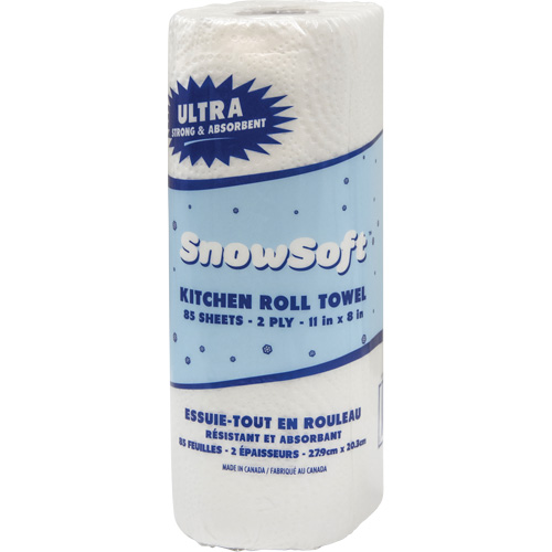 Essuie-tout pour cuisines de premi&egrave;re qualit&eacute; Snow Soft, 2 Pli, 85 Feuilles/rouleau, 8" la, 11" lo Superchem Industries