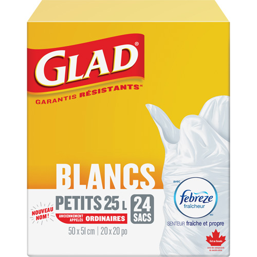 Petits sacs &agrave; ordures 25 L avec Febreze, R&eacute;gulier, 20" la x 20" lo, Blanc Superchem Industries