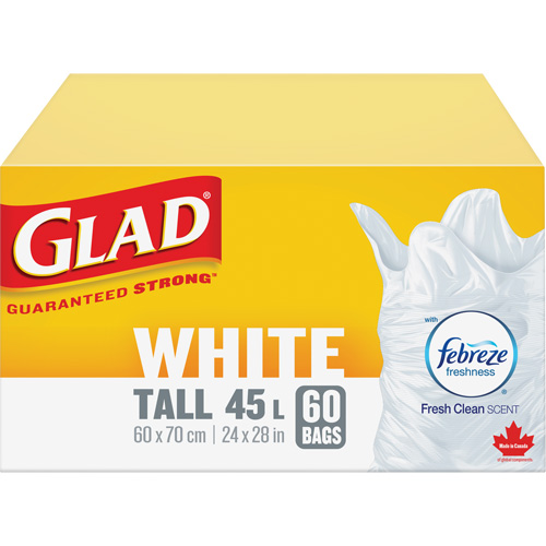 Tall 45L Febreze Garbage Bags, Regular, 24" W x 28" L, White Superchem Industries