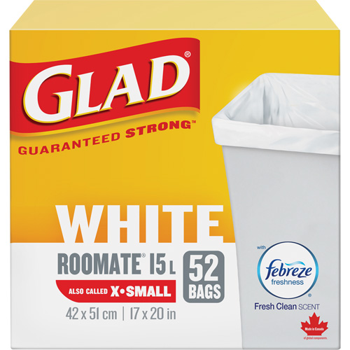 Tr&egrave;s petits sacs &agrave; ordures 15 L avec Febreze, R&eacute;gulier, 17" la x 20" lo, Blanc Superchem Industries