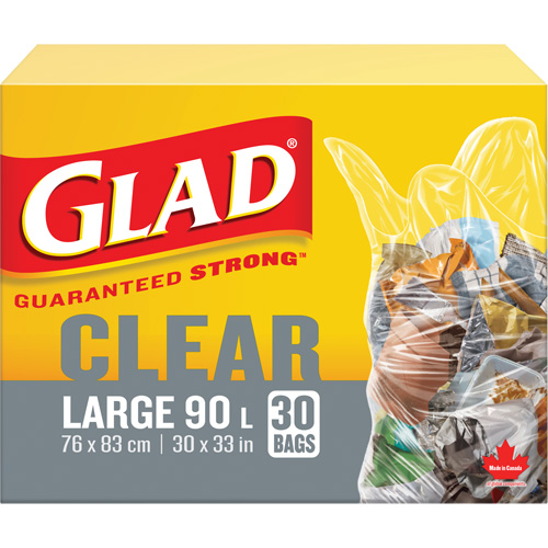 90L Garbage Bags, Regular, 30" W x 33" L, Clear Superchem Industries