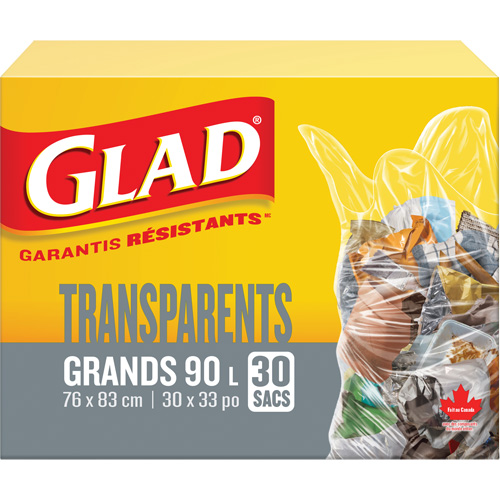 90L Garbage Bags, Regular, 30" W x 33" L, Clear Superchem Industries