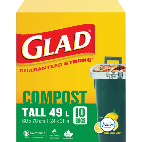 Tall Compostable Bags, Regular, 31" L x 24" W, Brown, 49 L (13 Gal.) Capacity Superchem Industries