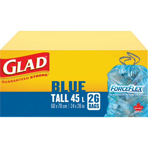 45L Recycling Bags, Regular, 24" W x 28" L, Blue Superchem Industries
