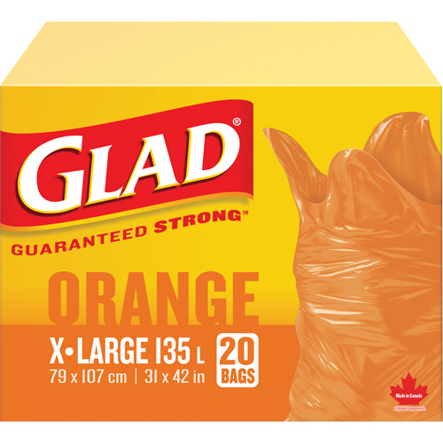 135L Garbage Bags, Regular, 31" W x 42" L, Orange Superchem Industries