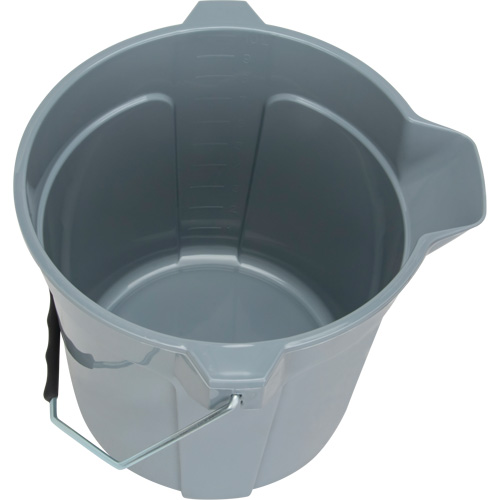 Round Bucket with Pouring Spout, 2.64 US Gal. (10.57 qt.) Capacity, Grey Superchem Industries
