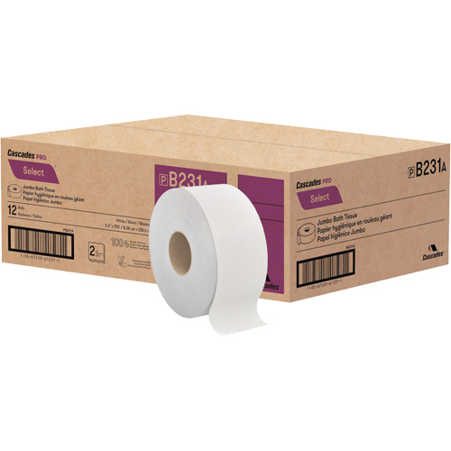 Pro Select&reg; Toilet Paper, Jumbo Roll, 2 Ply, 750' Length, White Superchem Industries