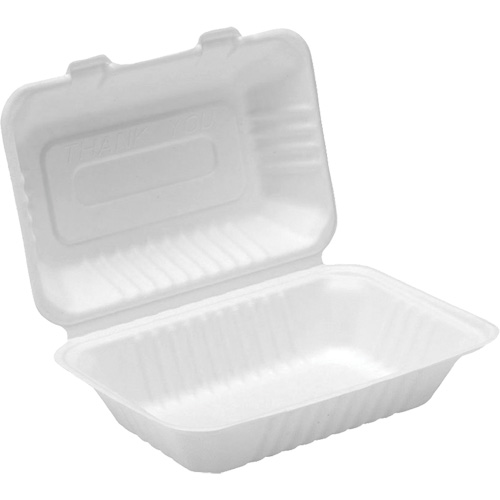 Compostable Hinged Food Containers, Bagasse, Rectangular Superchem Industries