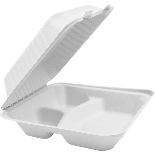 Compostable Hinged Food Containers with Compartments, Bagasse, Square Superchem Industries