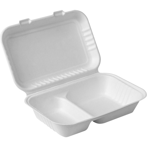 Contenants &agrave; charni&egrave;re pour nourriture compostable avec compartiments, Bagasse, Rectangulaire Superchem Industries