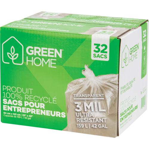 Sacs &agrave; ordures Green Home, Fort, 33" la x 48" lo, 3 mils, Transparent, Capacit&eacute; 159 L (42 gal.) Superchem Industries