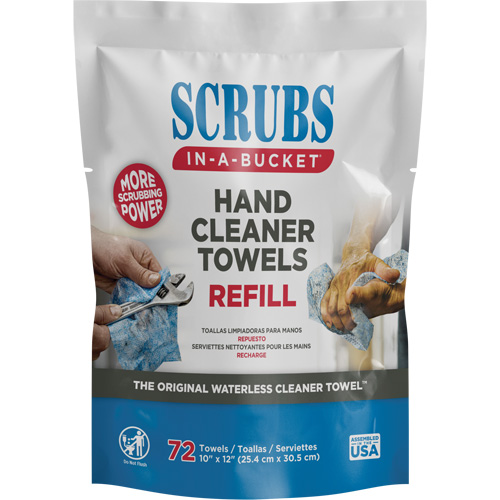 Hand Cleaner Towels Refill Pack, 72 Wipes, 10" x 12" Superchem Industries