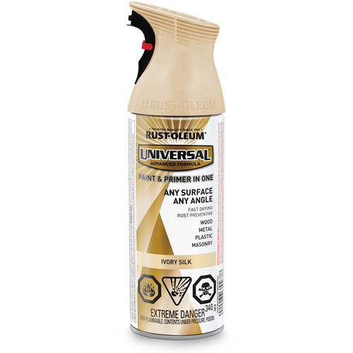Universal&reg; Enamel Paint & Primer In One, Ivory Silk White, Satin, Aerosol Can Superchem Industries