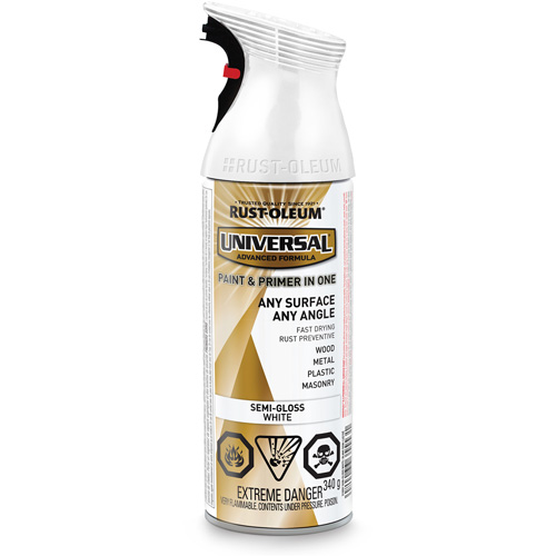 Universal&reg; Enamel Paint & Primer In One, White, Semi-Gloss, Aerosol Can Superchem Industries