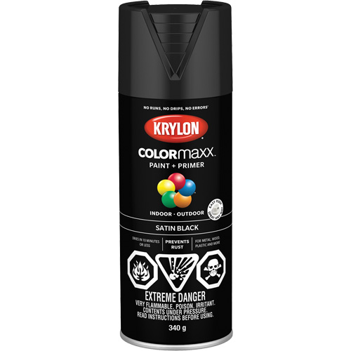 COLORmaxx Paint + Primer, Black, Semi-Flat, 12 oz., Aerosol Can Superchem Industries