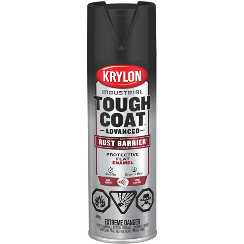 Tough Coat&reg; Advanced Paint with Rust Barrier Technology, Black, Flat, 425 g, Aerosol Can Superchem Industries