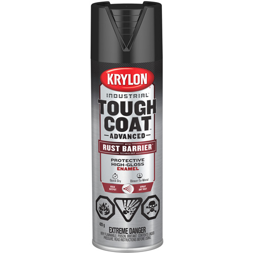 Peinture Tough Coat avec technologie Rust Barrier, Noir, Tr&egrave;s brillant, 425 g, Canette a&eacute;rosol Superchem Industries