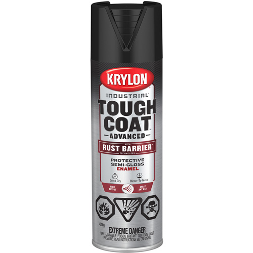 Tough Coat&reg; Advanced Paint with Rust Barrier Technology, Black, Semi-Gloss, 425 g, Aerosol Can Superchem Industries