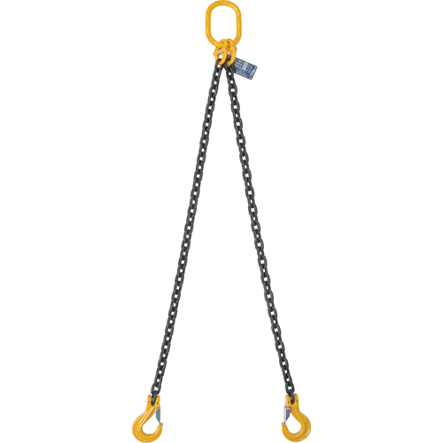 Chain Slings, 80 Chain, Double Legs, Oblong & Grab Hooks, 3/8" x 8' Superchem Industries